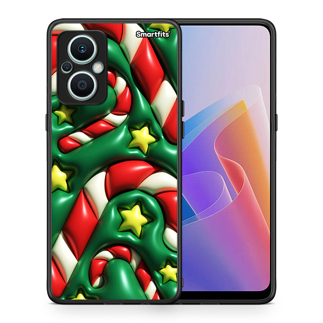 Θήκη Oppo Reno7 Lite Christmas Bubbles από τη Smartfits με σχέδιο στο πίσω μέρος και μαύρο περίβλημα | Oppo Reno7 Lite Christmas Bubbles Case with Colorful Back and Black Bezels