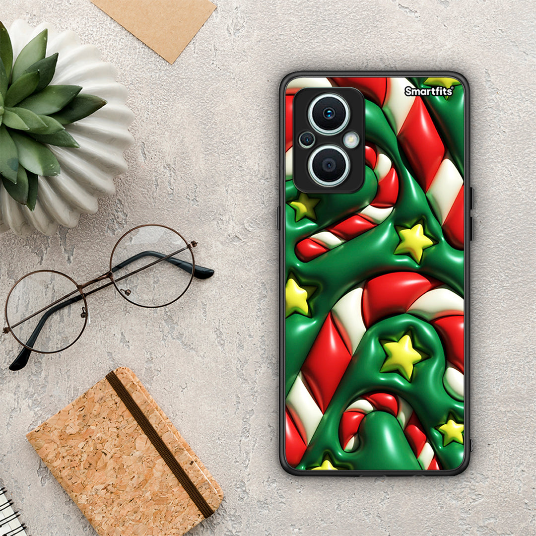 Θήκη Oppo Reno7 Lite Christmas Bubbles από τη Smartfits με σχέδιο στο πίσω μέρος και μαύρο περίβλημα | Oppo Reno7 Lite Christmas Bubbles Case with Colorful Back and Black Bezels