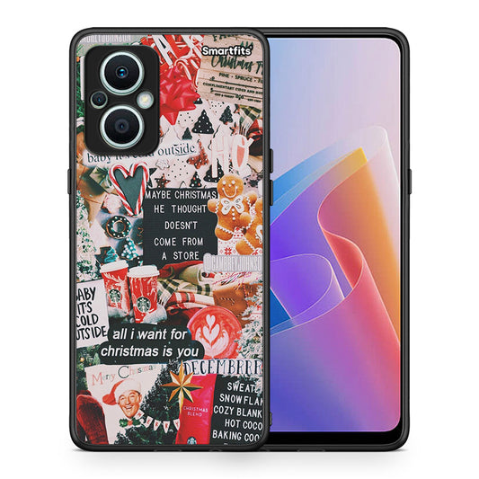 Θήκη Oppo Reno7 Lite Christmas Happiness από τη Smartfits με σχέδιο στο πίσω μέρος και μαύρο περίβλημα | Oppo Reno7 Lite Christmas Happiness Case with Colorful Back and Black Bezels