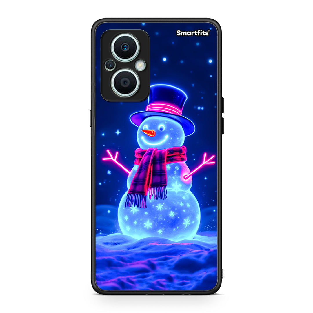 Θήκη Oppo Reno7 Lite Christmas Neon Snowman από τη Smartfits με σχέδιο στο πίσω μέρος και μαύρο περίβλημα | Oppo Reno7 Lite Christmas Neon Snowman Case with Colorful Back and Black Bezels
