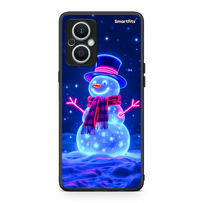 Θήκη Oppo Reno7 Lite Christmas Neon Snowman από τη Smartfits με σχέδιο στο πίσω μέρος και μαύρο περίβλημα | Oppo Reno7 Lite Christmas Neon Snowman Case with Colorful Back and Black Bezels