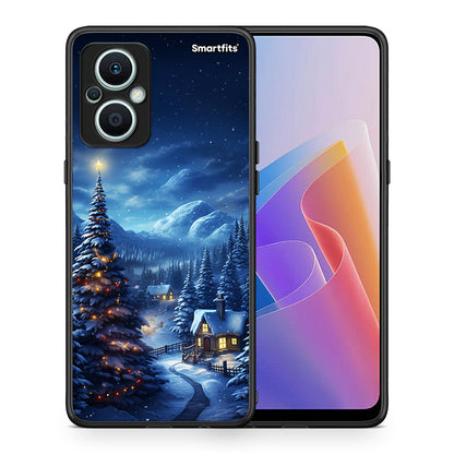 Θήκη Oppo Reno7 Lite Christmas Scenery από τη Smartfits με σχέδιο στο πίσω μέρος και μαύρο περίβλημα | Oppo Reno7 Lite Christmas Scenery Case with Colorful Back and Black Bezels