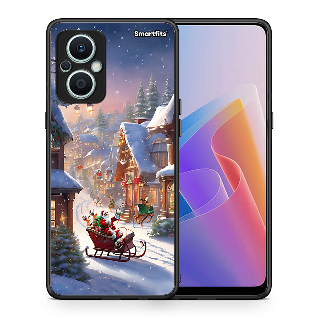 Θήκη Oppo Reno7 Lite Christmas Snow από τη Smartfits με σχέδιο στο πίσω μέρος και μαύρο περίβλημα | Oppo Reno7 Lite Christmas Snow Case with Colorful Back and Black Bezels