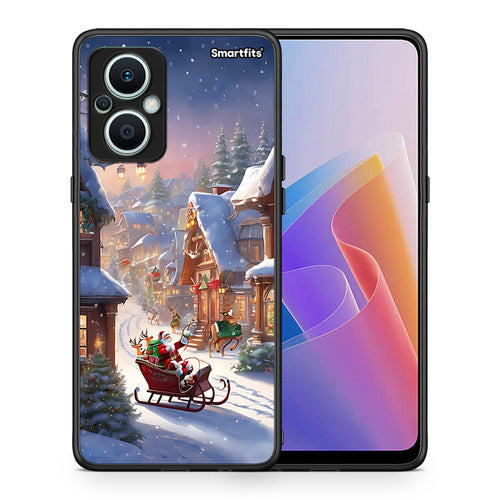 Θήκη Oppo Reno7 Lite Christmas Snow από τη Smartfits με σχέδιο στο πίσω μέρος και μαύρο περίβλημα | Oppo Reno7 Lite Christmas Snow Case with Colorful Back and Black Bezels