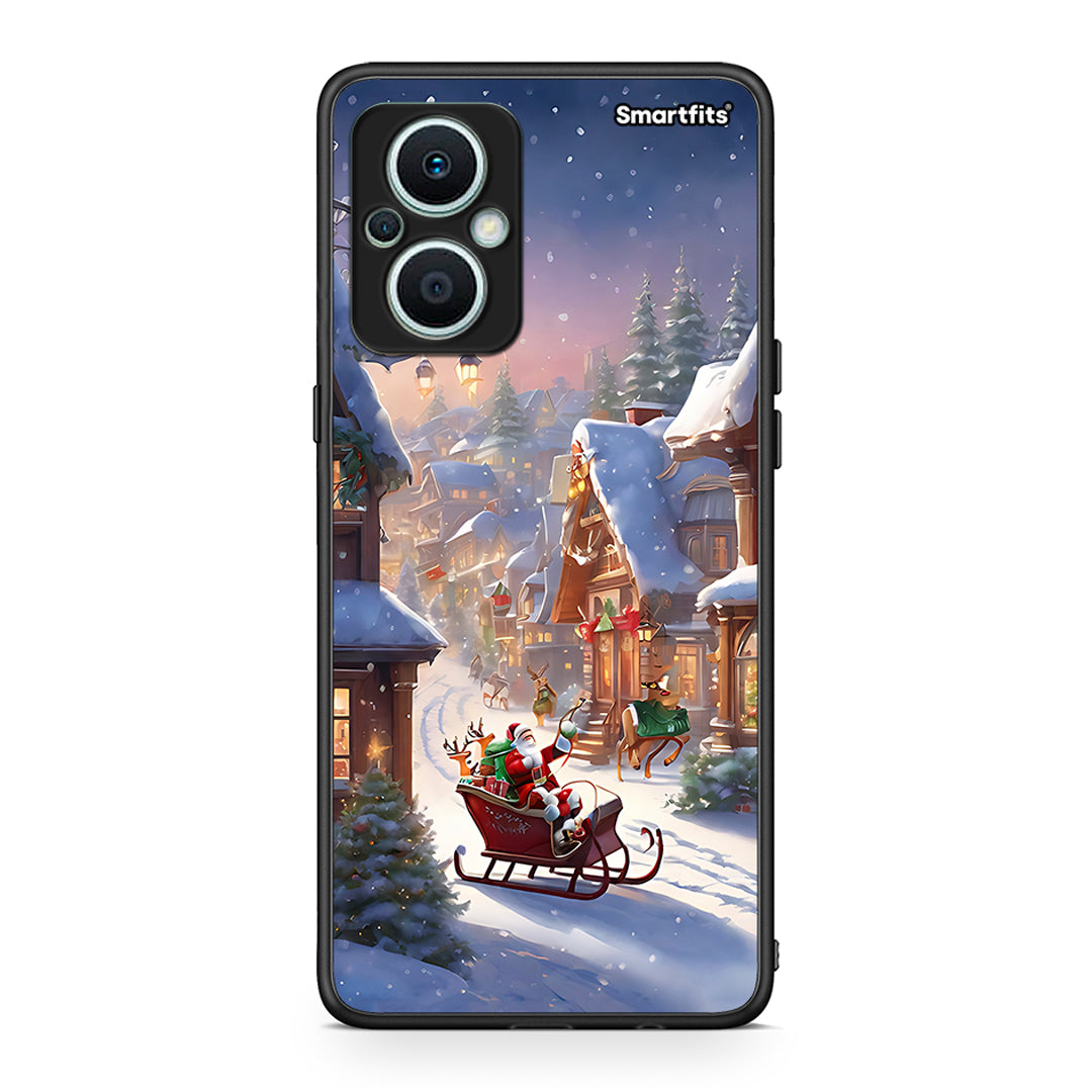 Θήκη Oppo Reno7 Lite Christmas Snow από τη Smartfits με σχέδιο στο πίσω μέρος και μαύρο περίβλημα | Oppo Reno7 Lite Christmas Snow Case with Colorful Back and Black Bezels