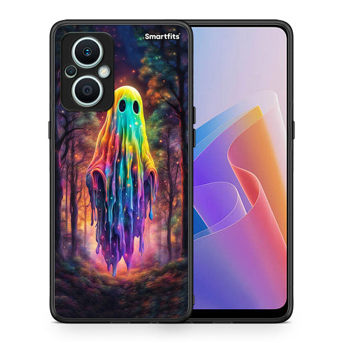 Θήκη Oppo Reno7 Lite Halloween Ghost από τη Smartfits με σχέδιο στο πίσω μέρος και μαύρο περίβλημα | Oppo Reno7 Lite Halloween Ghost Case with Colorful Back and Black Bezels