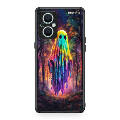 Θήκη Oppo Reno7 Lite Halloween Ghost από τη Smartfits με σχέδιο στο πίσω μέρος και μαύρο περίβλημα | Oppo Reno7 Lite Halloween Ghost Case with Colorful Back and Black Bezels