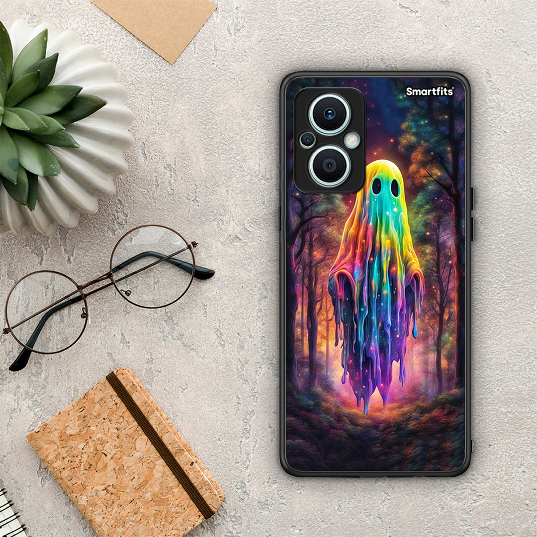 Θήκη Oppo Reno7 Lite Halloween Ghost από τη Smartfits με σχέδιο στο πίσω μέρος και μαύρο περίβλημα | Oppo Reno7 Lite Halloween Ghost Case with Colorful Back and Black Bezels