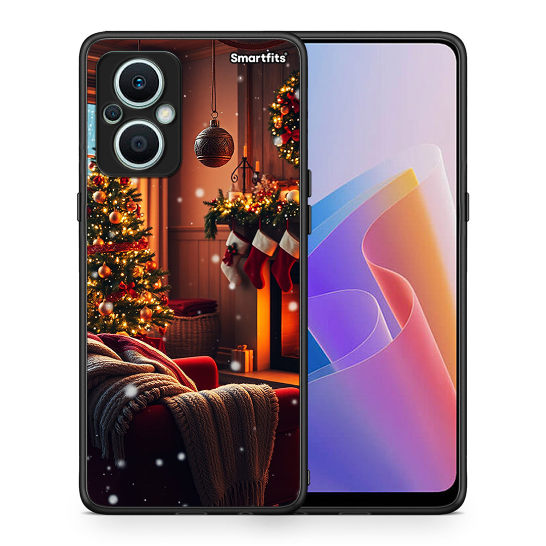 Θήκη Oppo Reno7 Lite Home For Christmas από τη Smartfits με σχέδιο στο πίσω μέρος και μαύρο περίβλημα | Oppo Reno7 Lite Home For Christmas Case with Colorful Back and Black Bezels