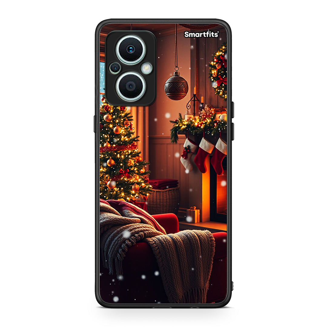 Θήκη Oppo Reno7 Lite Home For Christmas από τη Smartfits με σχέδιο στο πίσω μέρος και μαύρο περίβλημα | Oppo Reno7 Lite Home For Christmas Case with Colorful Back and Black Bezels
