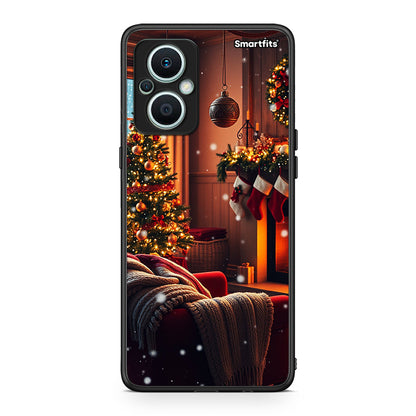 Θήκη Oppo Reno7 Lite Home For Christmas από τη Smartfits με σχέδιο στο πίσω μέρος και μαύρο περίβλημα | Oppo Reno7 Lite Home For Christmas Case with Colorful Back and Black Bezels
