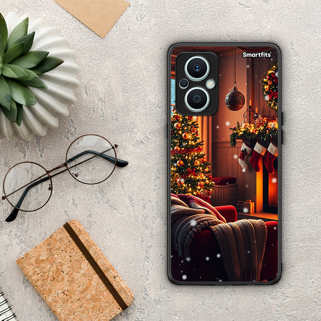 Θήκη Oppo Reno7 Lite Home For Christmas από τη Smartfits με σχέδιο στο πίσω μέρος και μαύρο περίβλημα | Oppo Reno7 Lite Home For Christmas Case with Colorful Back and Black Bezels