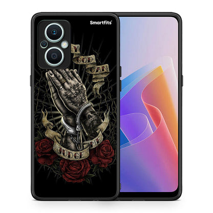 Θήκη Oppo Reno7 Lite Judge By God από τη Smartfits με σχέδιο στο πίσω μέρος και μαύρο περίβλημα | Oppo Reno7 Lite Judge By God Case with Colorful Back and Black Bezels