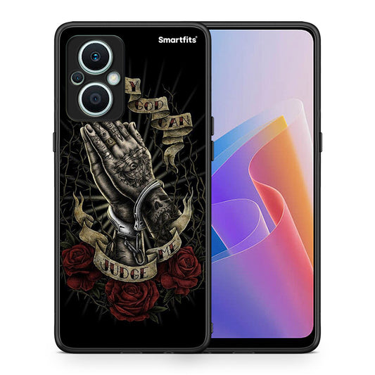 Θήκη Oppo Reno7 Lite Judge By God από τη Smartfits με σχέδιο στο πίσω μέρος και μαύρο περίβλημα | Oppo Reno7 Lite Judge By God Case with Colorful Back and Black Bezels