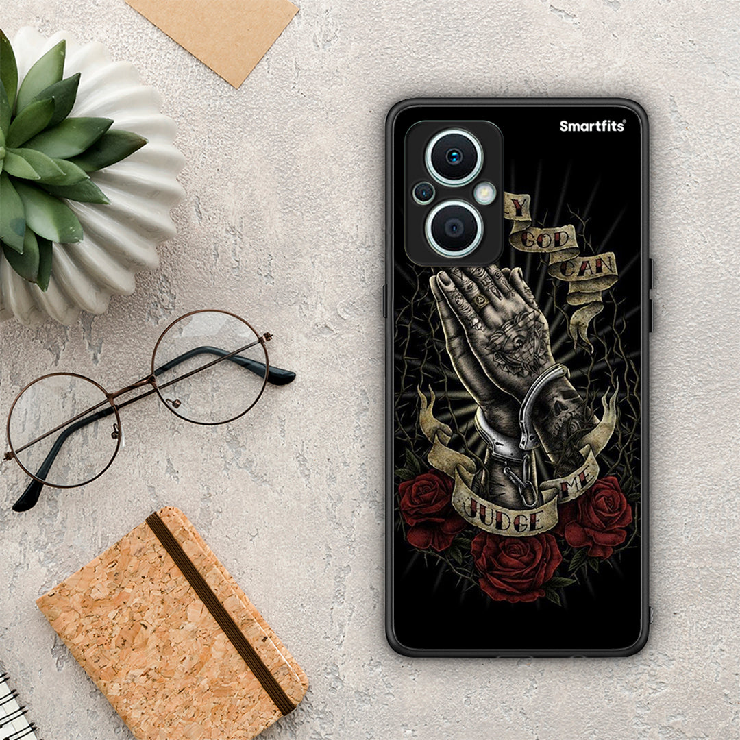 Θήκη Oppo Reno7 Lite Judge By God από τη Smartfits με σχέδιο στο πίσω μέρος και μαύρο περίβλημα | Oppo Reno7 Lite Judge By God Case with Colorful Back and Black Bezels