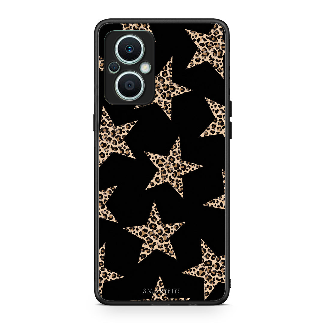 Θήκη Oppo Reno7 Lite Leopard Stars on Black από τη Smartfits με σχέδιο στο πίσω μέρος και μαύρο περίβλημα | Oppo Reno7 Lite Leopard Stars on Black case with colorful back and black bezels