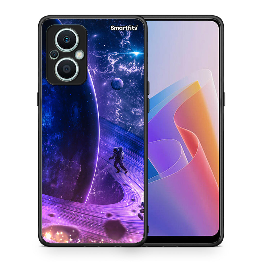 Θήκη Oppo Reno7 Lite Lost Astronaut από τη Smartfits με σχέδιο στο πίσω μέρος και μαύρο περίβλημα | Oppo Reno7 Lite Lost Astronaut Case with Colorful Back and Black Bezels