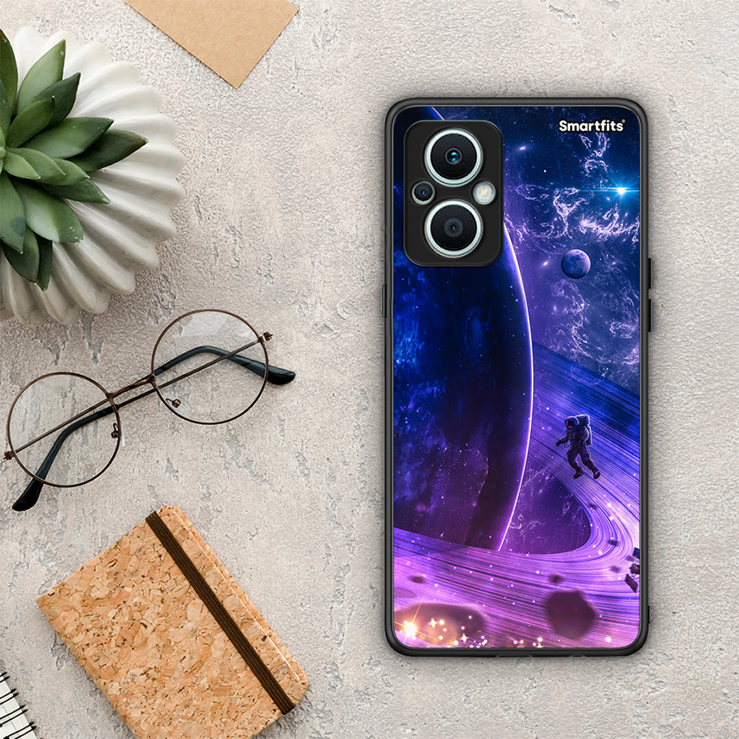Θήκη Oppo Reno7 Lite Lost Astronaut από τη Smartfits με σχέδιο στο πίσω μέρος και μαύρο περίβλημα | Oppo Reno7 Lite Lost Astronaut Case with Colorful Back and Black Bezels