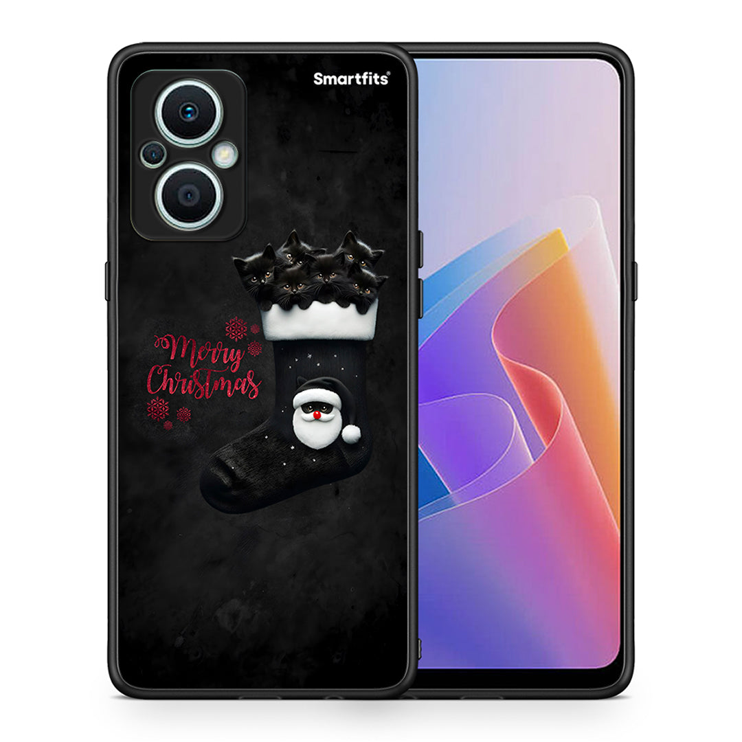 Θήκη Oppo Reno7 Lite Merry Cat Christmas από τη Smartfits με σχέδιο στο πίσω μέρος και μαύρο περίβλημα | Oppo Reno7 Lite Merry Cat Christmas Case with Colorful Back and Black Bezels