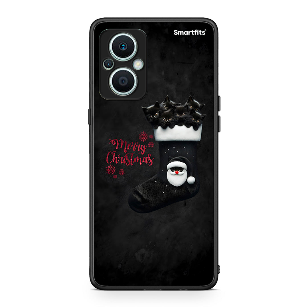 Θήκη Oppo Reno7 Lite Merry Cat Christmas από τη Smartfits με σχέδιο στο πίσω μέρος και μαύρο περίβλημα | Oppo Reno7 Lite Merry Cat Christmas Case with Colorful Back and Black Bezels