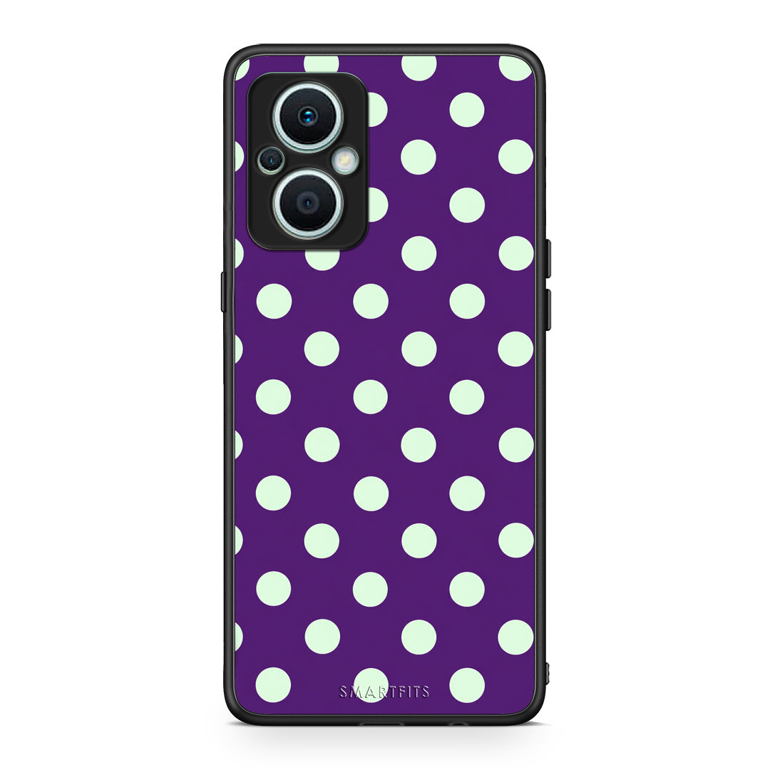 Θήκη Oppo Reno7 Lite Mint Polka Dots on Purple από τη Smartfits με σχέδιο στο πίσω μέρος και μαύρο περίβλημα | Oppo Reno7 Lite Mint Polka Dots on Purple case with colorful back and black bezels