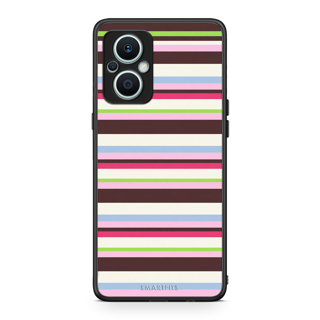 Θήκη Oppo Reno7 Lite Multicolour Horizontal Stripes από τη Smartfits με σχέδιο στο πίσω μέρος και μαύρο περίβλημα | Oppo Reno7 Lite Multicolour Horizontal Stripes case with colorful back and black bezels
