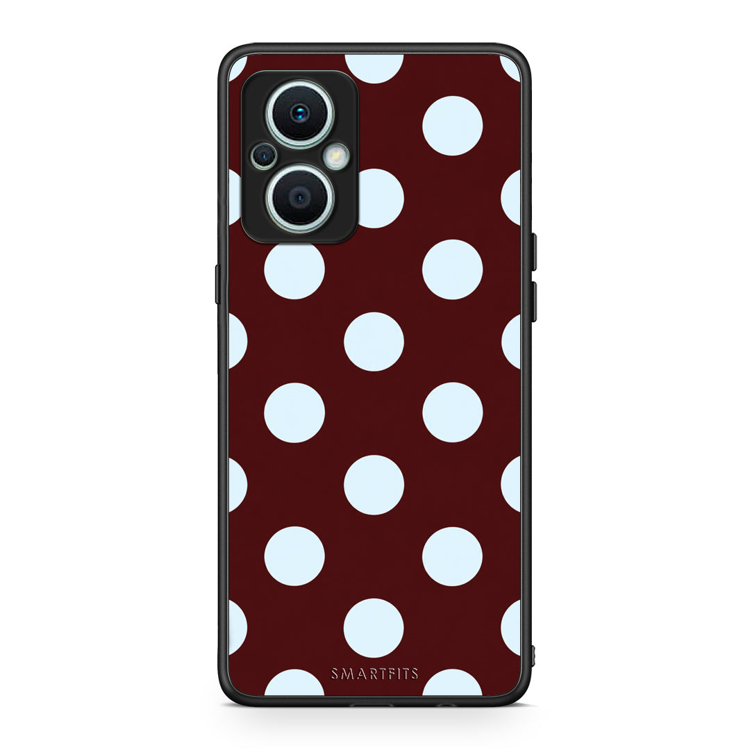 Θήκη Oppo Reno7 Lite Pale Blue Large Polka Dots on Burgundy από τη Smartfits με σχέδιο στο πίσω μέρος και μαύρο περίβλημα | Oppo Reno7 Lite Pale Blue Large Polka Dots on Burgundy case with colorful back and black bezels