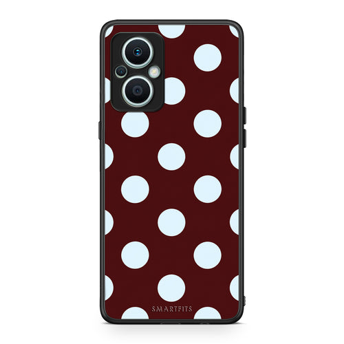 Θήκη Oppo Reno7 Lite Pale Blue Large Polka Dots on Burgundy από τη Smartfits με σχέδιο στο πίσω μέρος και μαύρο περίβλημα | Oppo Reno7 Lite Pale Blue Large Polka Dots on Burgundy case with colorful back and black bezels