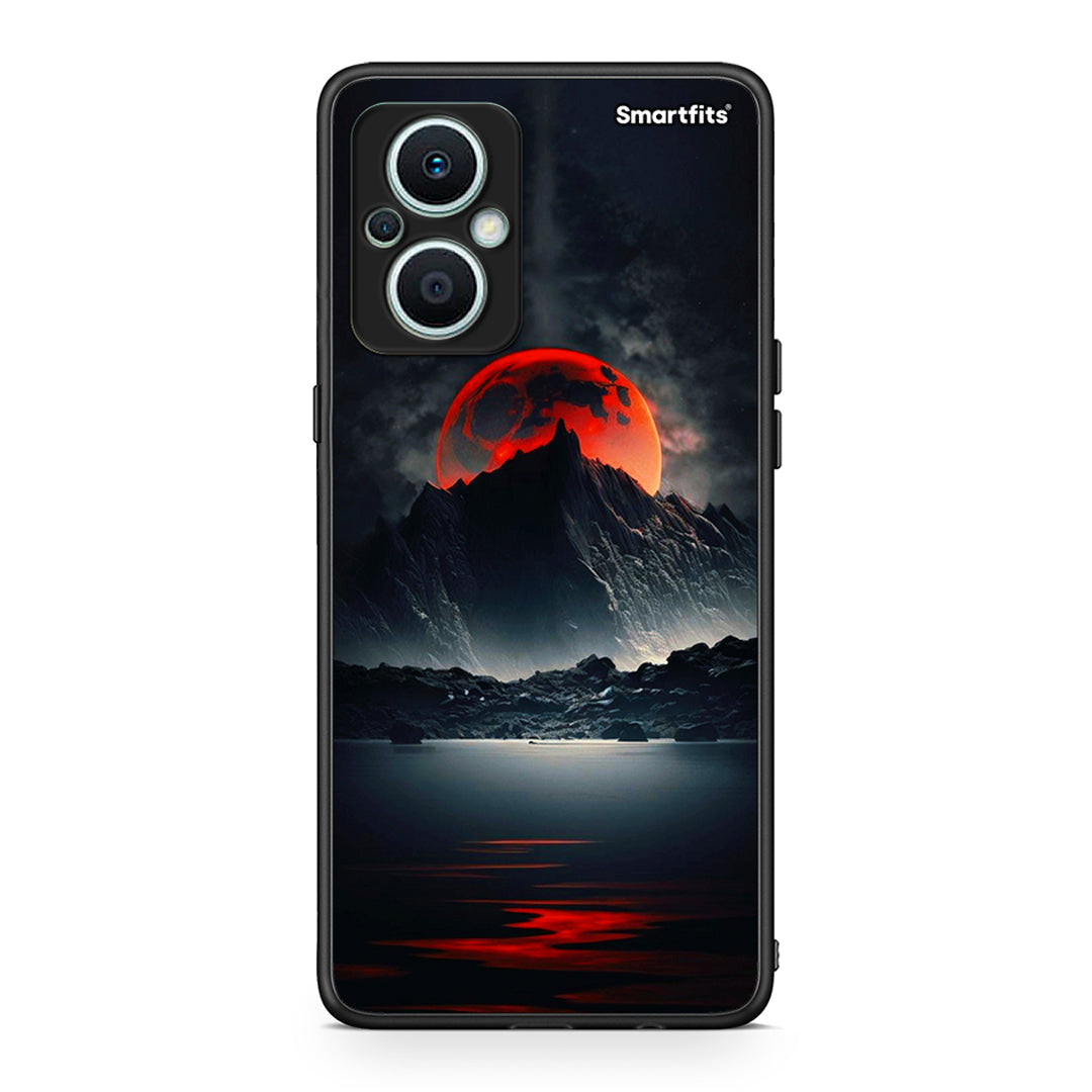 Θήκη Oppo Reno7 Lite Red Full Moon από τη Smartfits με σχέδιο στο πίσω μέρος και μαύρο περίβλημα | Oppo Reno7 Lite Red Full Moon Case with Colorful Back and Black Bezels