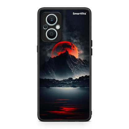 Θήκη Oppo Reno7 Lite Red Full Moon από τη Smartfits με σχέδιο στο πίσω μέρος και μαύρο περίβλημα | Oppo Reno7 Lite Red Full Moon Case with Colorful Back and Black Bezels