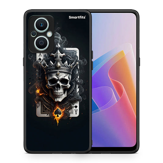 Θήκη Oppo Reno7 Lite Skull King Ace από τη Smartfits με σχέδιο στο πίσω μέρος και μαύρο περίβλημα | Oppo Reno7 Lite Skull King Ace Case with Colorful Back and Black Bezels