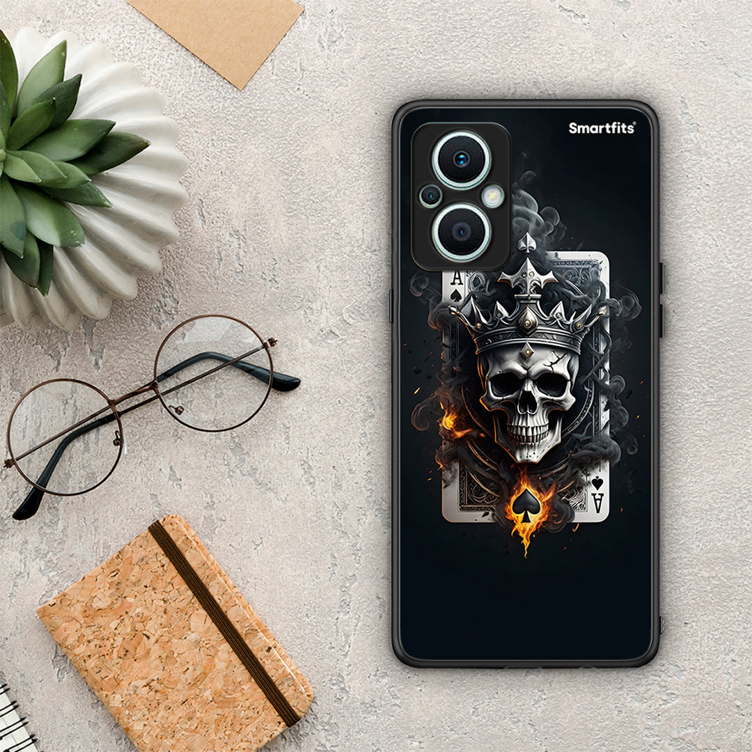 Θήκη Oppo Reno7 Lite Skull King Ace από τη Smartfits με σχέδιο στο πίσω μέρος και μαύρο περίβλημα | Oppo Reno7 Lite Skull King Ace Case with Colorful Back and Black Bezels