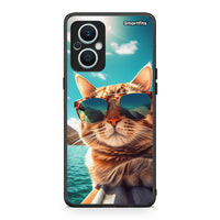 Thumbnail for Θήκη Oppo Reno7 Lite Summer Cat από τη Smartfits με σχέδιο στο πίσω μέρος και μαύρο περίβλημα | Oppo Reno7 Lite Summer Cat Case with Colorful Back and Black Bezels