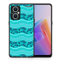 Thumbnail for Θήκη Oppo Reno7 Lite Swimming Dolphins από τη Smartfits με σχέδιο στο πίσω μέρος και μαύρο περίβλημα | Oppo Reno7 Lite Swimming Dolphins Case with Colorful Back and Black Bezels