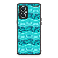 Thumbnail for Θήκη Oppo Reno7 Lite Swimming Dolphins από τη Smartfits με σχέδιο στο πίσω μέρος και μαύρο περίβλημα | Oppo Reno7 Lite Swimming Dolphins Case with Colorful Back and Black Bezels