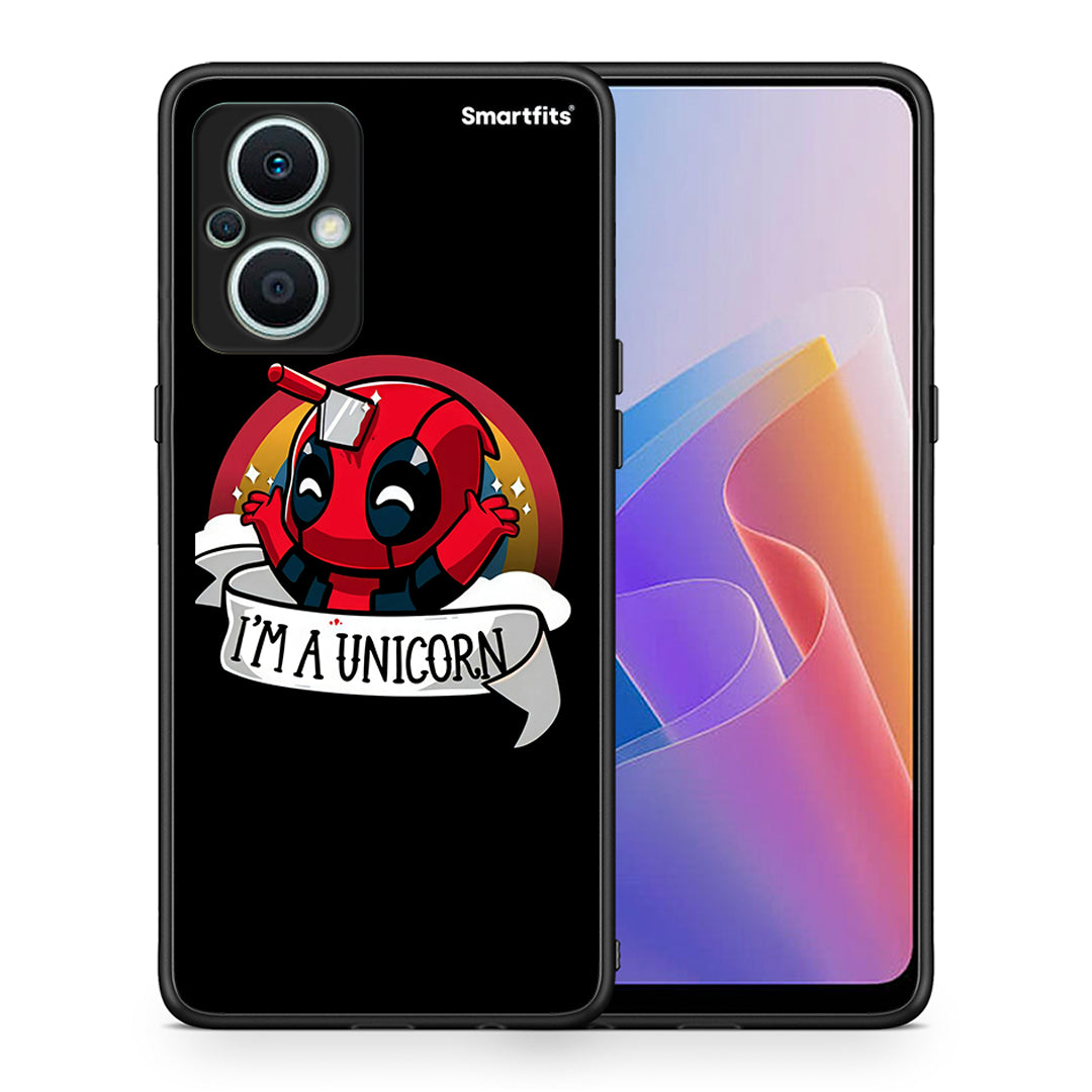 Θήκη Oppo Reno7 Lite Unicorn Deadpool από τη Smartfits με σχέδιο στο πίσω μέρος και μαύρο περίβλημα | Oppo Reno7 Lite Unicorn Deadpool Case with Colorful Back and Black Bezels