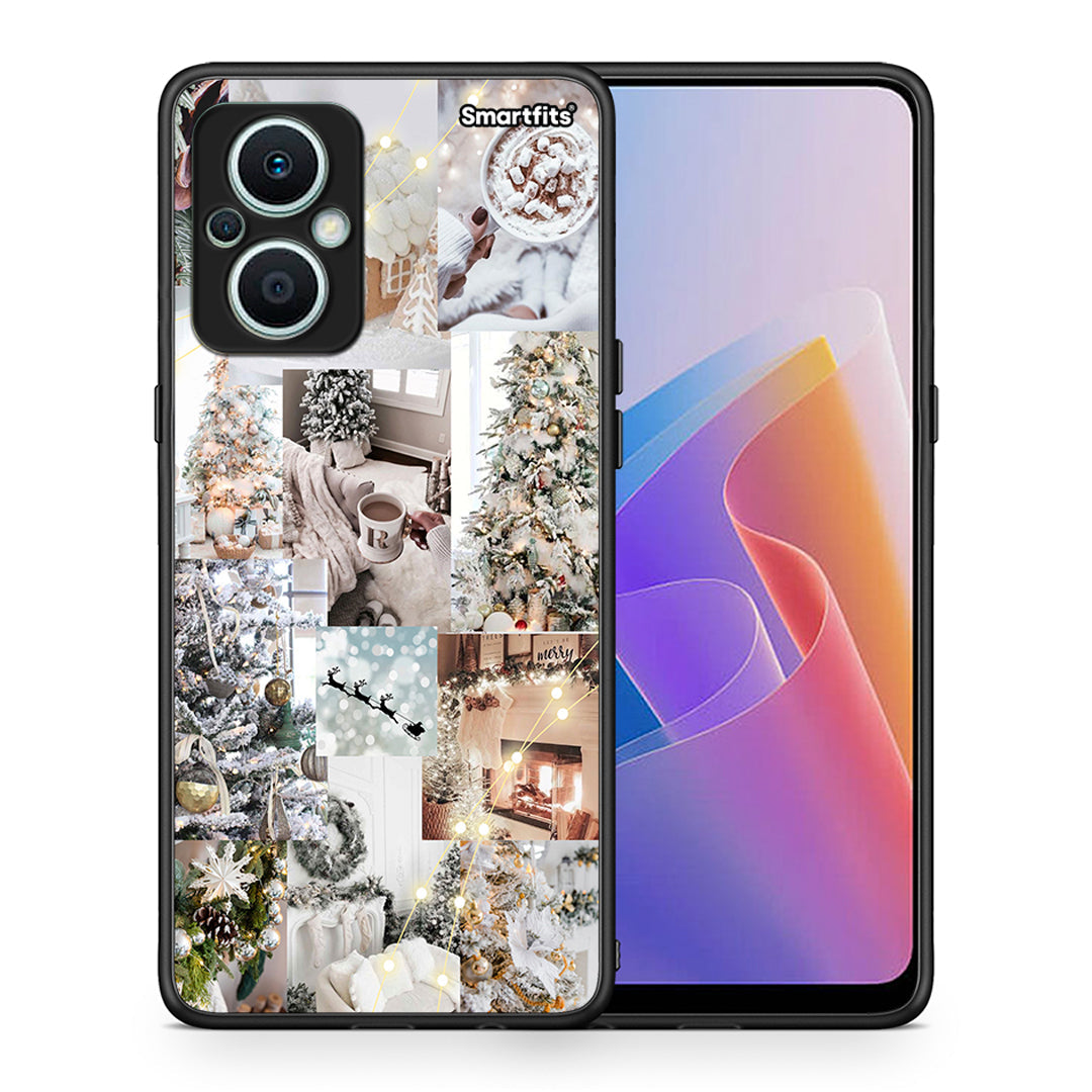 Θήκη Oppo Reno7 Lite White Christmas από τη Smartfits με σχέδιο στο πίσω μέρος και μαύρο περίβλημα | Oppo Reno7 Lite White Christmas Case with Colorful Back and Black Bezels