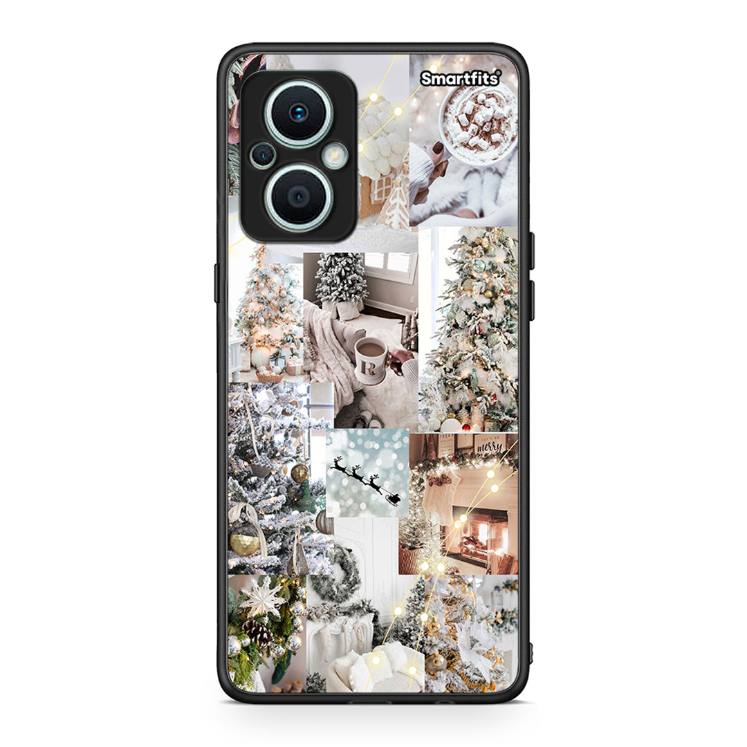 Θήκη Oppo Reno7 Lite White Christmas από τη Smartfits με σχέδιο στο πίσω μέρος και μαύρο περίβλημα | Oppo Reno7 Lite White Christmas Case with Colorful Back and Black Bezels