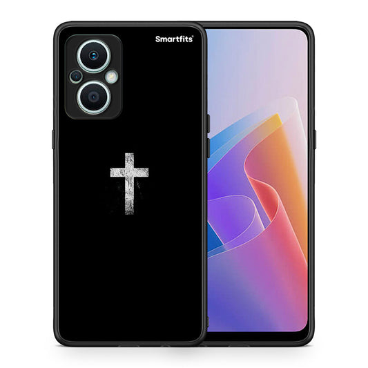 Θήκη Oppo Reno7 Lite White Cross από τη Smartfits με σχέδιο στο πίσω μέρος και μαύρο περίβλημα | Oppo Reno7 Lite White Cross Case with Colorful Back and Black Bezels