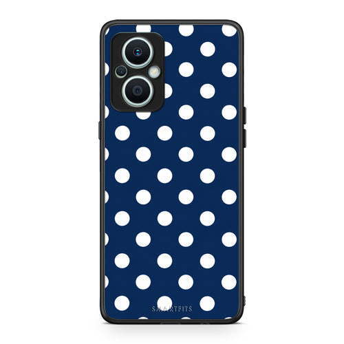 Θήκη Oppo Reno7 Lite White Large Polka Dots on Navy από τη Smartfits με σχέδιο στο πίσω μέρος και μαύρο περίβλημα | Oppo Reno7 Lite White Large Polka Dots on Navy case with colorful back and black bezels