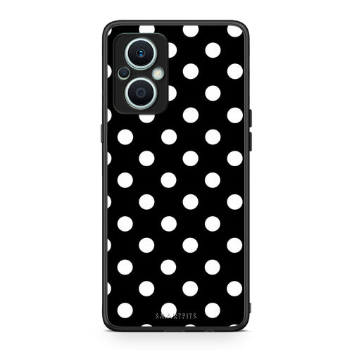 Θήκη Oppo Reno7 Lite White Polka Dots on Black από τη Smartfits με σχέδιο στο πίσω μέρος και μαύρο περίβλημα | Oppo Reno7 Lite White Polka Dots on Black case with colorful back and black bezels