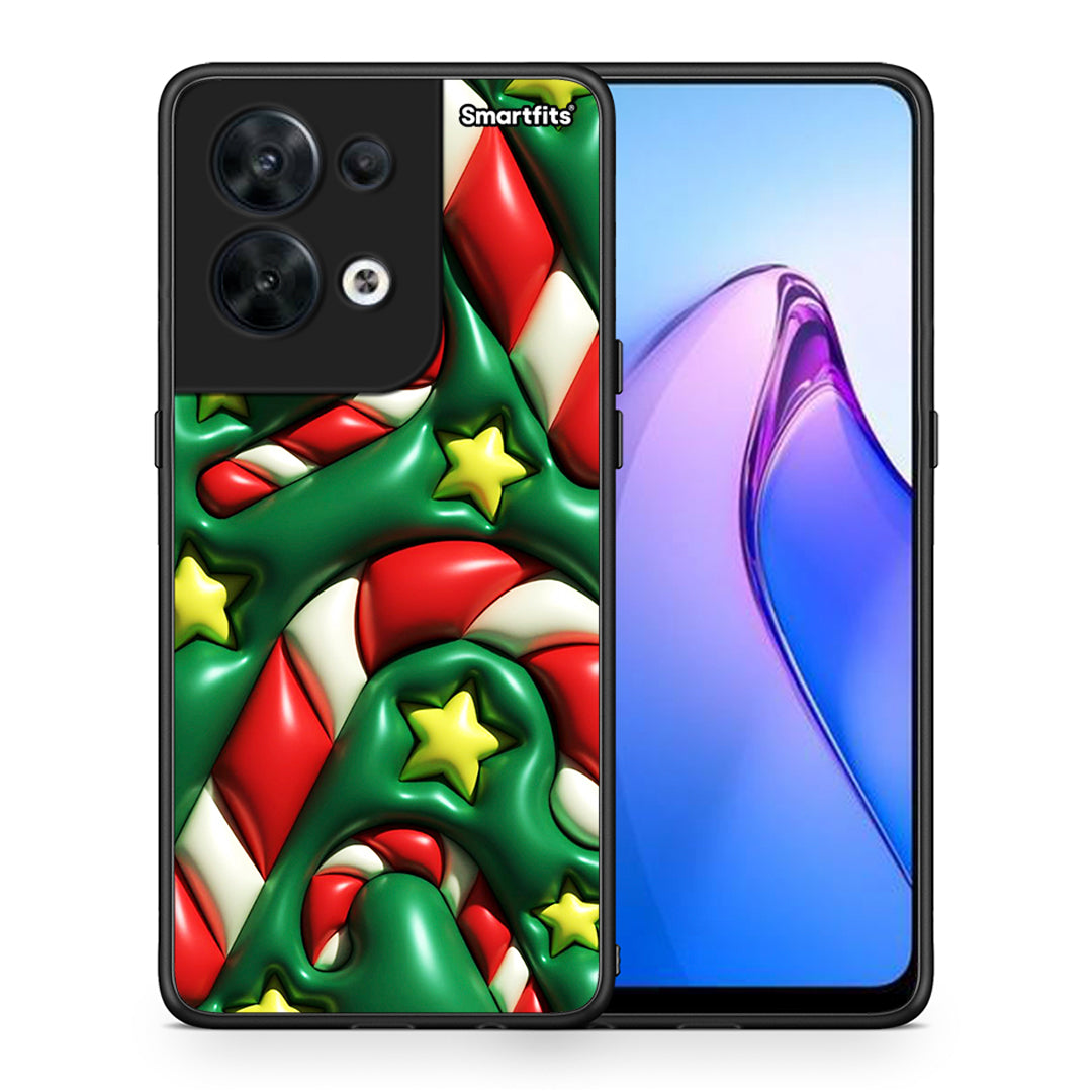 Θήκη Oppo Reno8 5G Christmas Bubbles από τη Smartfits με σχέδιο στο πίσω μέρος και μαύρο περίβλημα | Oppo Reno8 5G Christmas Bubbles Case with Colorful Back and Black Bezels