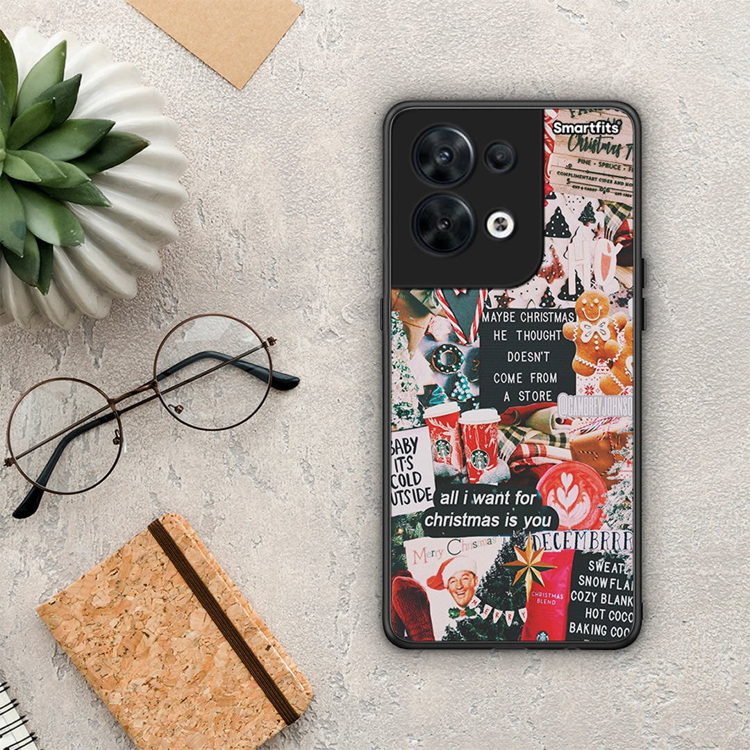 Θήκη Oppo Reno8 5G Christmas Happiness από τη Smartfits με σχέδιο στο πίσω μέρος και μαύρο περίβλημα | Oppo Reno8 5G Christmas Happiness Case with Colorful Back and Black Bezels