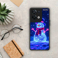 Thumbnail for Θήκη Oppo Reno8 5G Christmas Neon Snowman από τη Smartfits με σχέδιο στο πίσω μέρος και μαύρο περίβλημα | Oppo Reno8 5G Christmas Neon Snowman Case with Colorful Back and Black Bezels