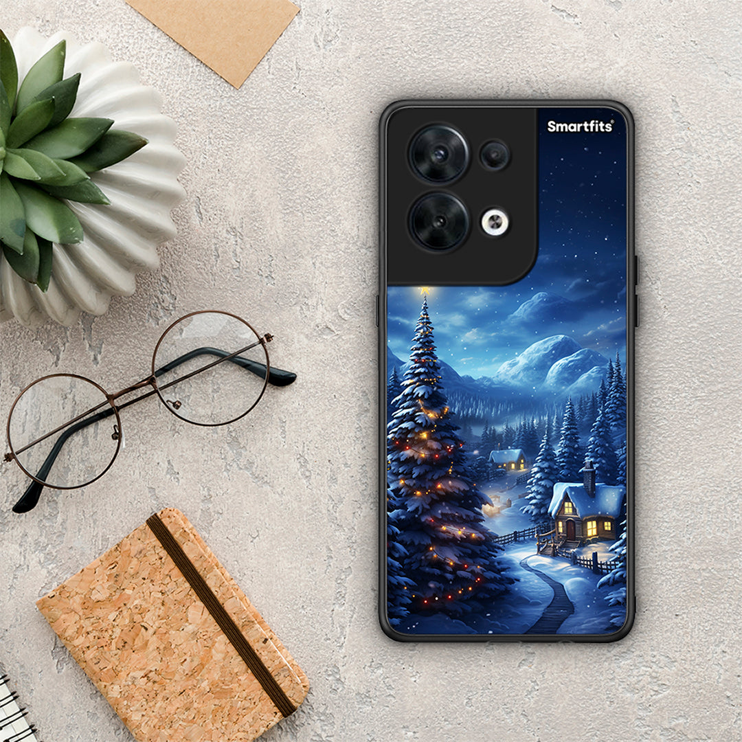 Θήκη Oppo Reno8 5G Christmas Scenery από τη Smartfits με σχέδιο στο πίσω μέρος και μαύρο περίβλημα | Oppo Reno8 5G Christmas Scenery Case with Colorful Back and Black Bezels