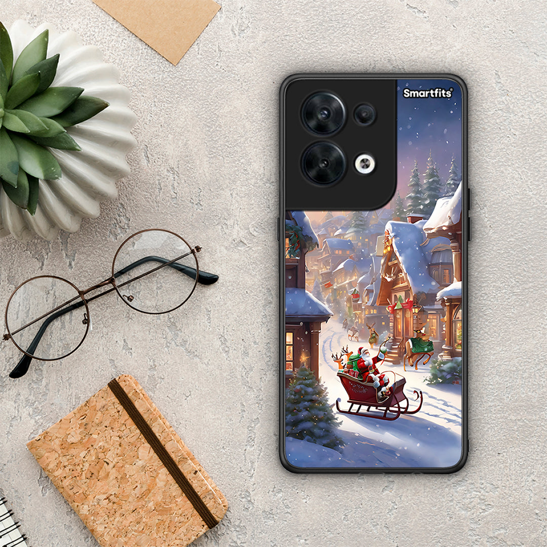 Θήκη Oppo Reno8 5G Christmas Snow από τη Smartfits με σχέδιο στο πίσω μέρος και μαύρο περίβλημα | Oppo Reno8 5G Christmas Snow Case with Colorful Back and Black Bezels