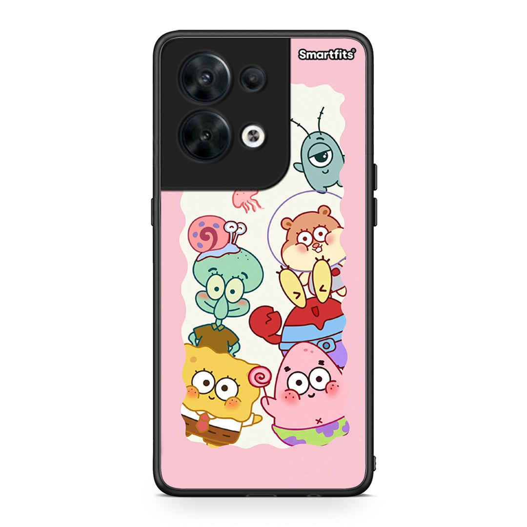 Θήκη Oppo Reno8 5G Cute Companion από τη Smartfits με σχέδιο στο πίσω μέρος και μαύρο περίβλημα | Oppo Reno8 5G Cute Companion Case with Colorful Back and Black Bezels