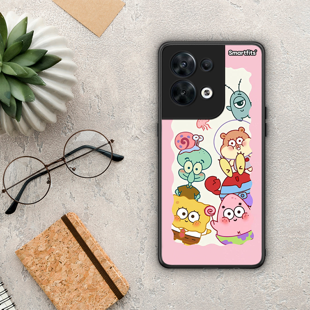 Θήκη Oppo Reno8 5G Cute Companion από τη Smartfits με σχέδιο στο πίσω μέρος και μαύρο περίβλημα | Oppo Reno8 5G Cute Companion Case with Colorful Back and Black Bezels