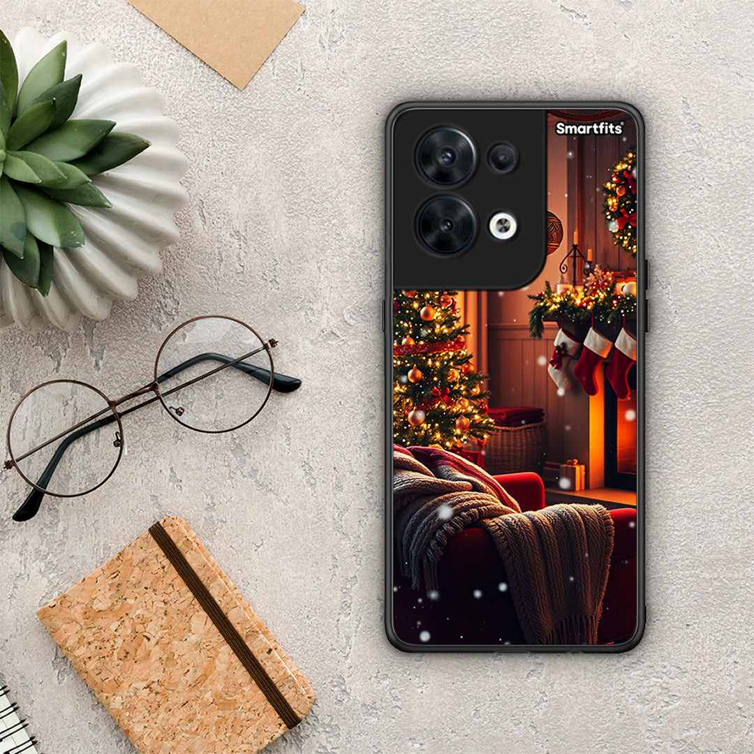 Θήκη Oppo Reno8 5G Home For Christmas από τη Smartfits με σχέδιο στο πίσω μέρος και μαύρο περίβλημα | Oppo Reno8 5G Home For Christmas Case with Colorful Back and Black Bezels