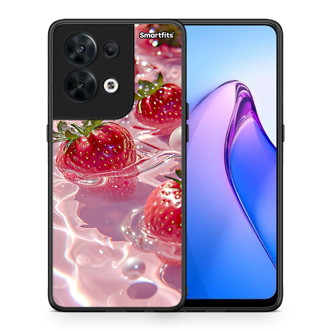 Θήκη Oppo Reno8 5G Juicy Strawberries από τη Smartfits με σχέδιο στο πίσω μέρος και μαύρο περίβλημα | Oppo Reno8 5G Juicy Strawberries Case with Colorful Back and Black Bezels